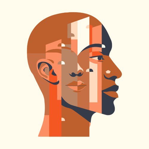 people head abstract illustration, mix skin color, diversity, multicultural, racial equality