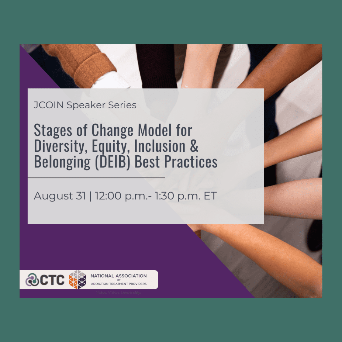 JCOIN Speaker Series: Stages of Change Model for Diversity, Equity, Inclusion & Belonging (DEIB) Best Practices flyer