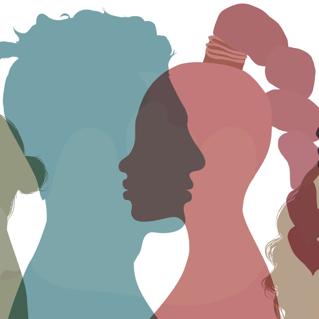 Silhouette profile group of men and women of diverse cultures