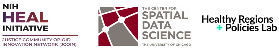 JCOIN, Center for Spatial Data Science, and Healthy Regions + Policy Lab logos